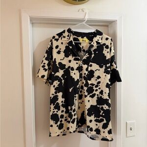 Men's Black and Cream Casual Button Down Shirt